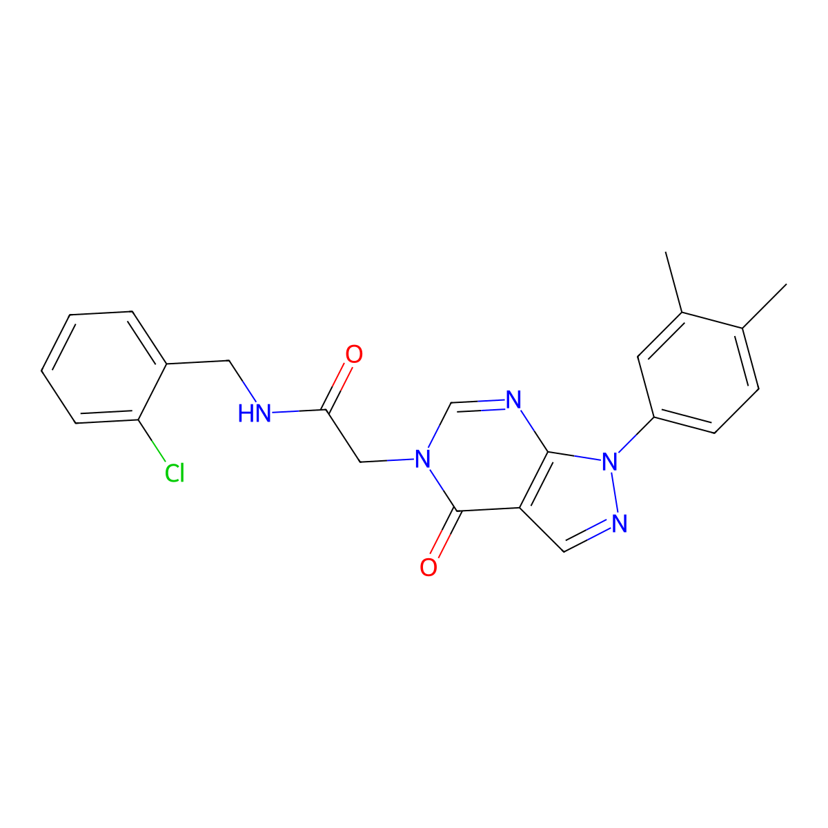 N-(2-chlorobenzyl)-2-(1-(3,4-dimethylphenyl)-4-oxo-1H-pyrazolo[3,4-d]pyrimidin-5(4H)-yl)acetamide molecular structure, CAS 852451-70-8