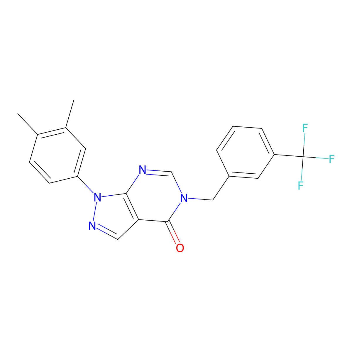 1-(3,4-dimethylphenyl)-5-(3-(trifluoromethyl)benzyl)-1H-pyrazolo[3,4-d]pyrimidin-4(5H)-one molecular structure, CAS 852451-75-3