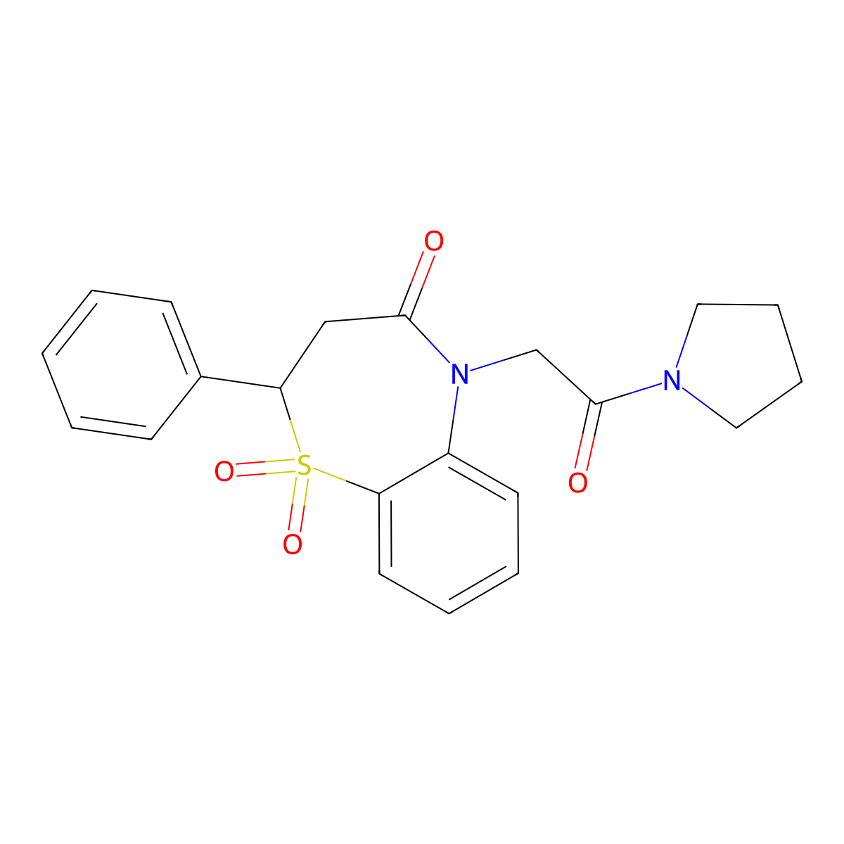 5-(2-oxo-2-(pyrrolidin-1-yl)ethyl)-2-phenyl-2,3-dihydrobenzo[b][1,4]thiazepin-4(5H)-one 1,1-dioxide molecular structure, CAS 852451-78-6