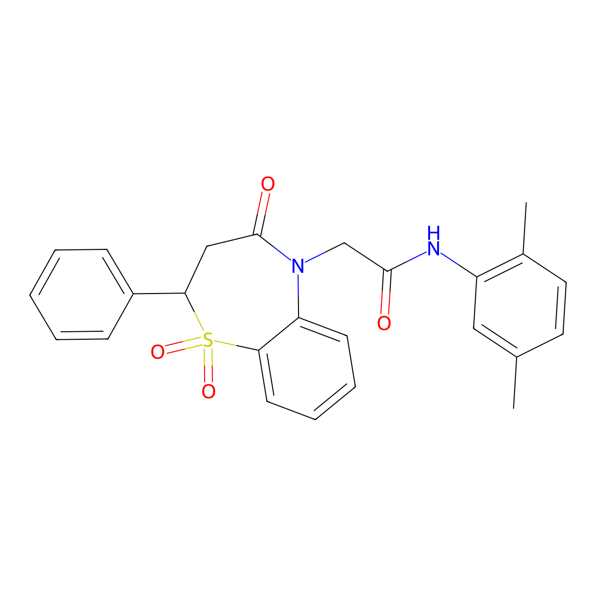 N-(2,5-dimethylphenyl)-2-(1,1-dioxido-4-oxo-2-phenyl-3,4-dihydrobenzo[b][1,4]thiazepin-5(2H)-yl)acetamide molecular structure, CAS 852451-87-7