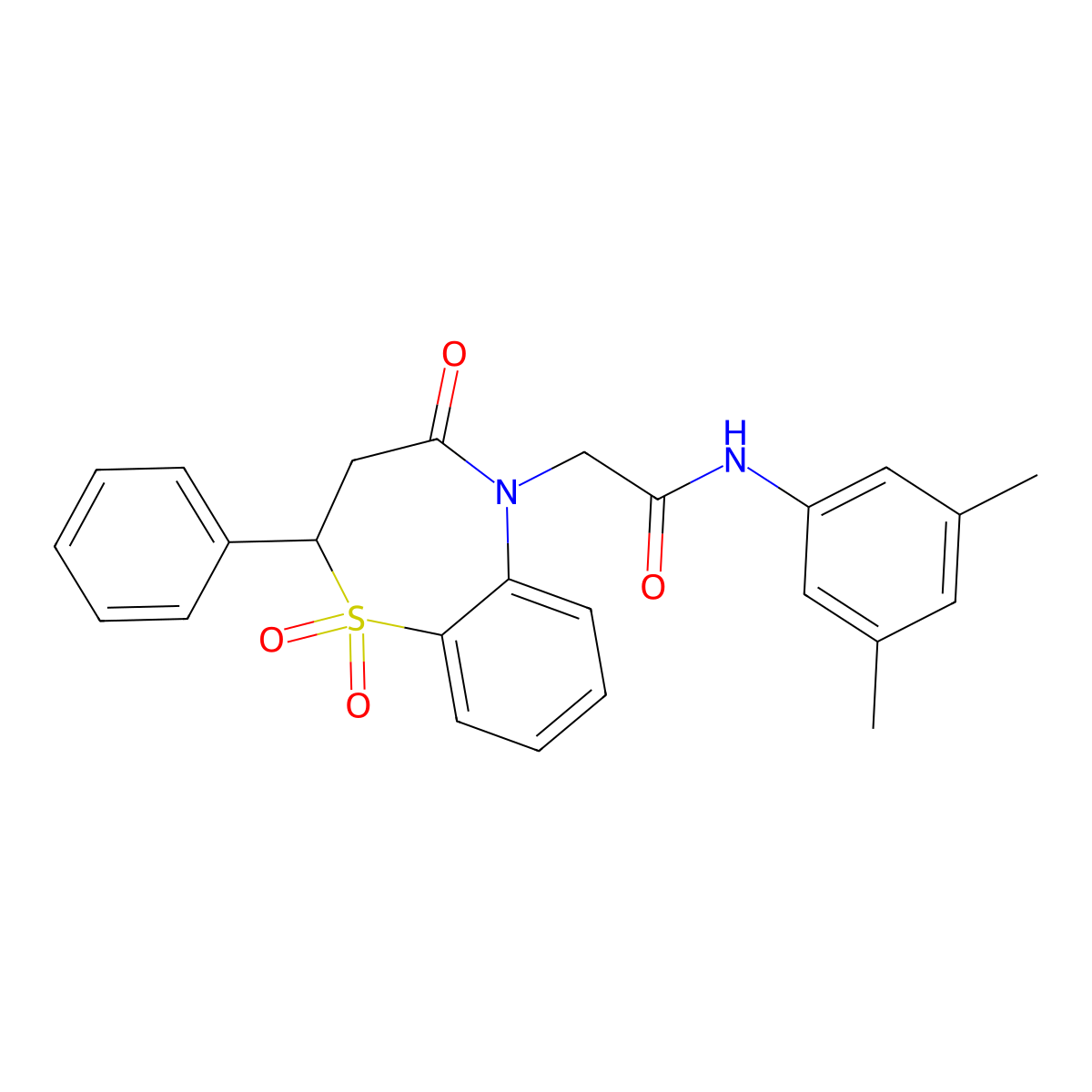 N-(3,5-dimethylphenyl)-2-(1,1-dioxido-4-oxo-2-phenyl-3,4-dihydrobenzo[b][1,4]thiazepin-5(2H)-yl)acetamide molecular structure, CAS 852451-89-9