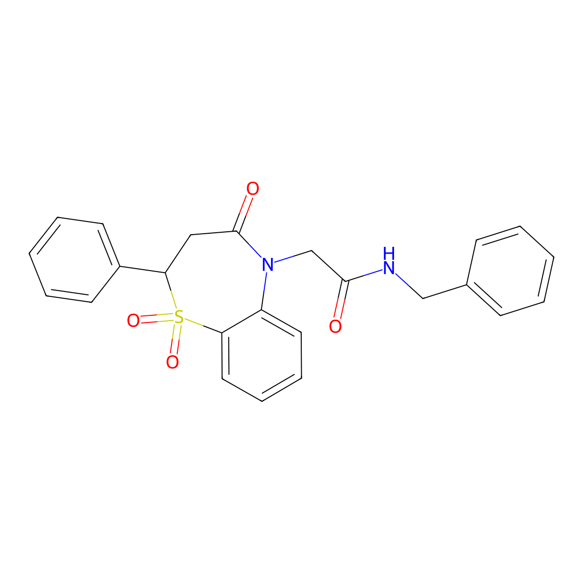 N-benzyl-2-(1,1-dioxido-4-oxo-2-phenyl-3,4-dihydrobenzo[b][1,4]thiazepin-5(2H)-yl)acetamide molecular structure, CAS 852452-27-8