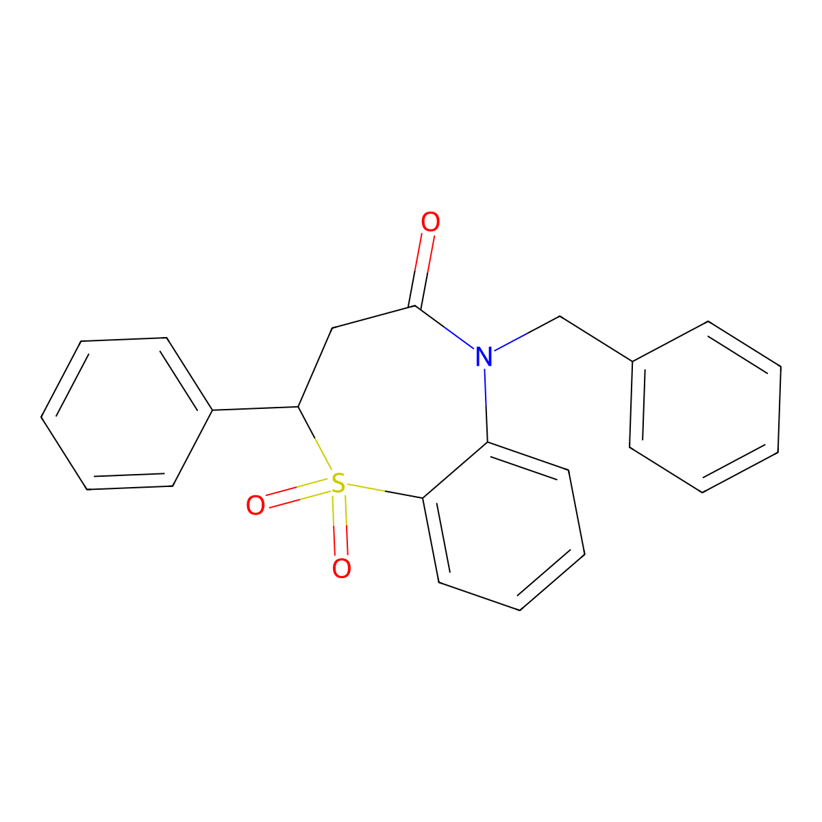 5-benzyl-2-phenyl-2,3-dihydrobenzo[b][1,4]thiazepin-4(5H)-one 1,1-dioxide molecular structure, CAS 852452-33-6