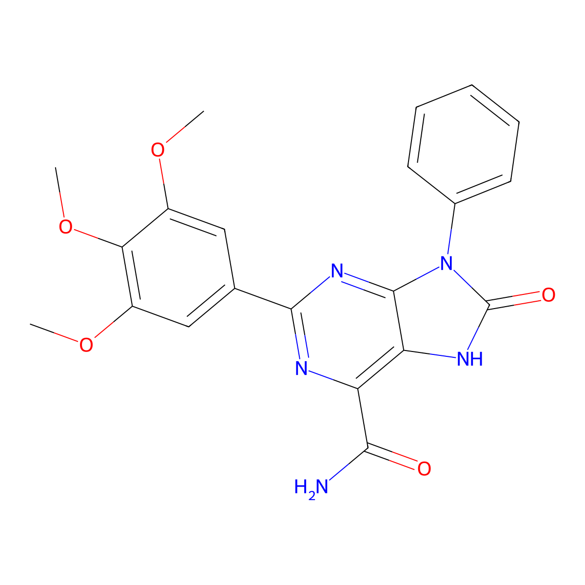 8-oxo-9-phenyl-2-(3,4,5-trimethoxyphenyl)-8,9-dihydro-7H-purine-6-carboxamide molecular structure, CAS 852452-54-1
