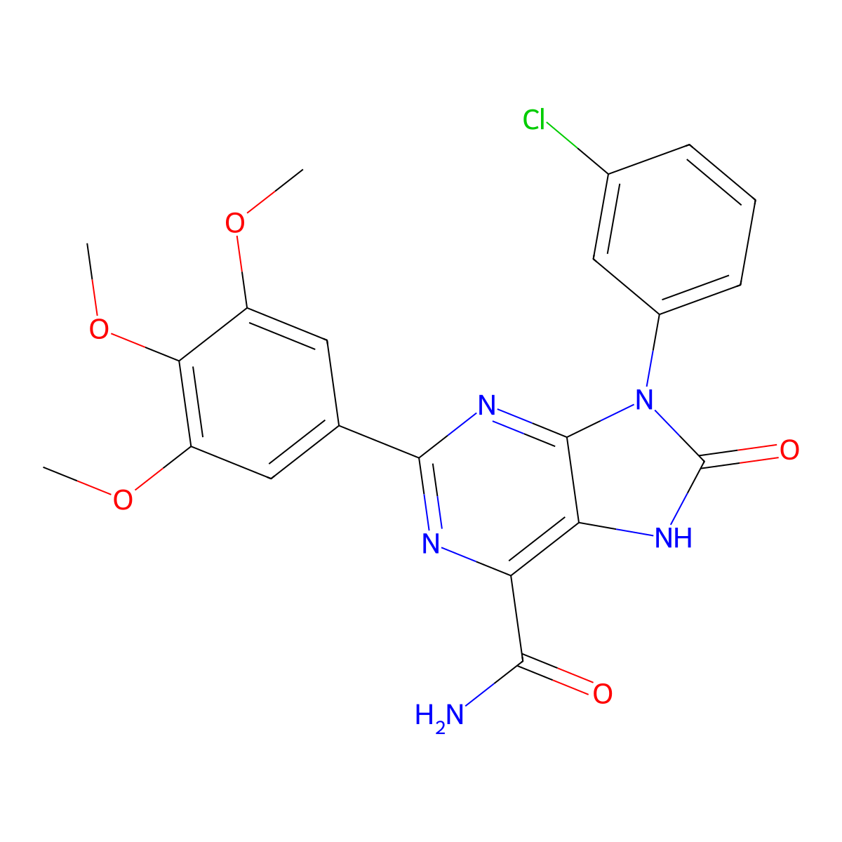 9-(3-chlorophenyl)-8-oxo-2-(3,4,5-trimethoxyphenyl)-8,9-dihydro-7H-purine-6-carboxamide molecular structure, CAS 852452-82-5