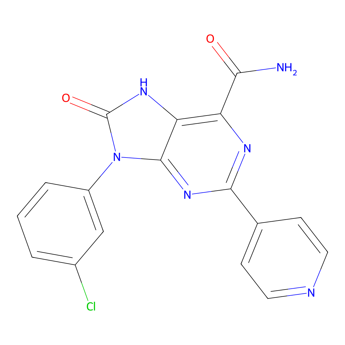 9-(3-chlorophenyl)-8-oxo-2-(pyridin-4-yl)-8,9-dihydro-7H-purine-6-carboxamide molecular structure, CAS 852452-83-6
