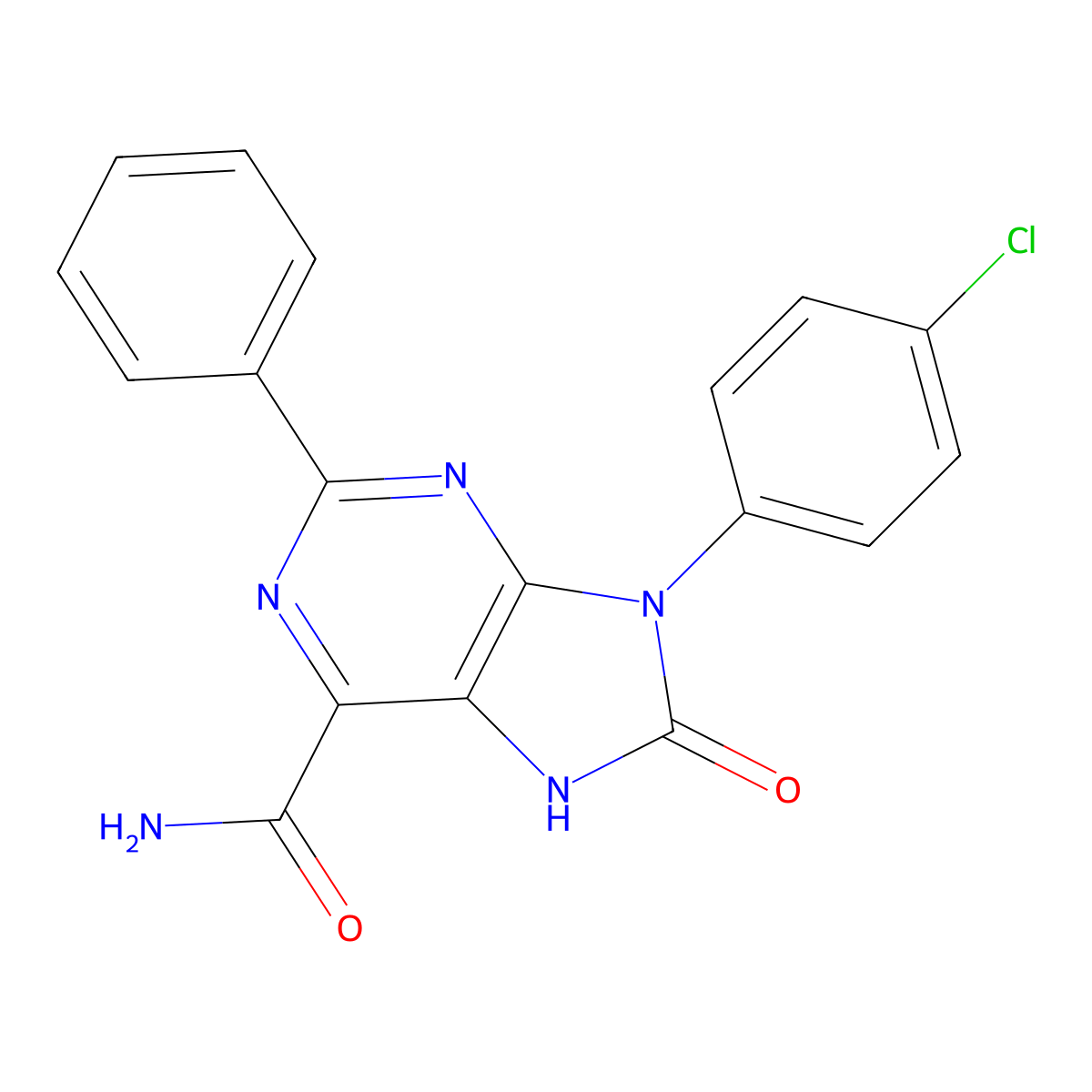 9-(4-chlorophenyl)-8-oxo-2-phenyl-8,9-dihydro-7H-purine-6-carboxamide molecular structure, CAS 852452-88-1