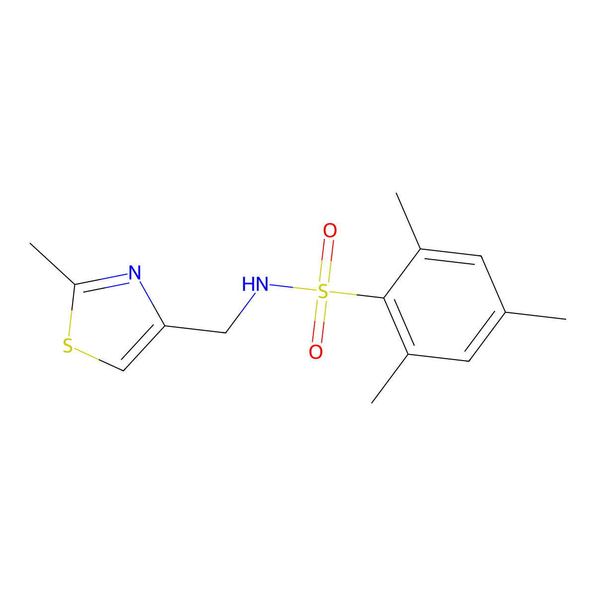 2,4,6-trimethyl-N-[(2-methyl-1,3-thiazol-4-yl)methyl]benzenesulfonamide molecular structure, CAS 852453-17-9