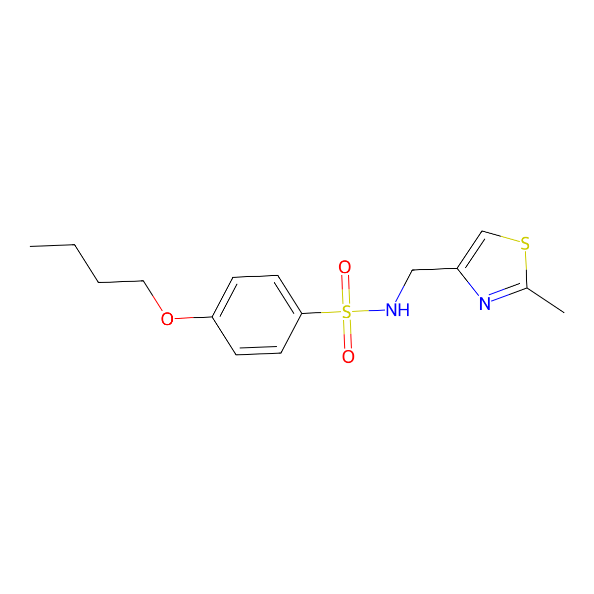 4-butoxy-N-((2-methylthiazol-4-yl)methyl)benzenesulfonamide molecular structure, CAS 852453-21-5
