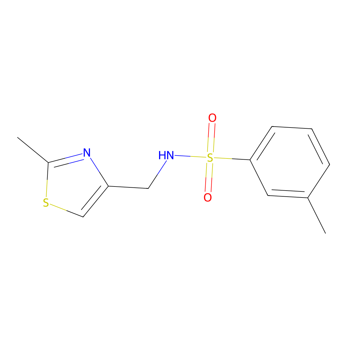 3-methyl-N-[(2-methyl-1,3-thiazol-4-yl)methyl]benzenesulfonamide molecular structure, CAS 852453-23-7