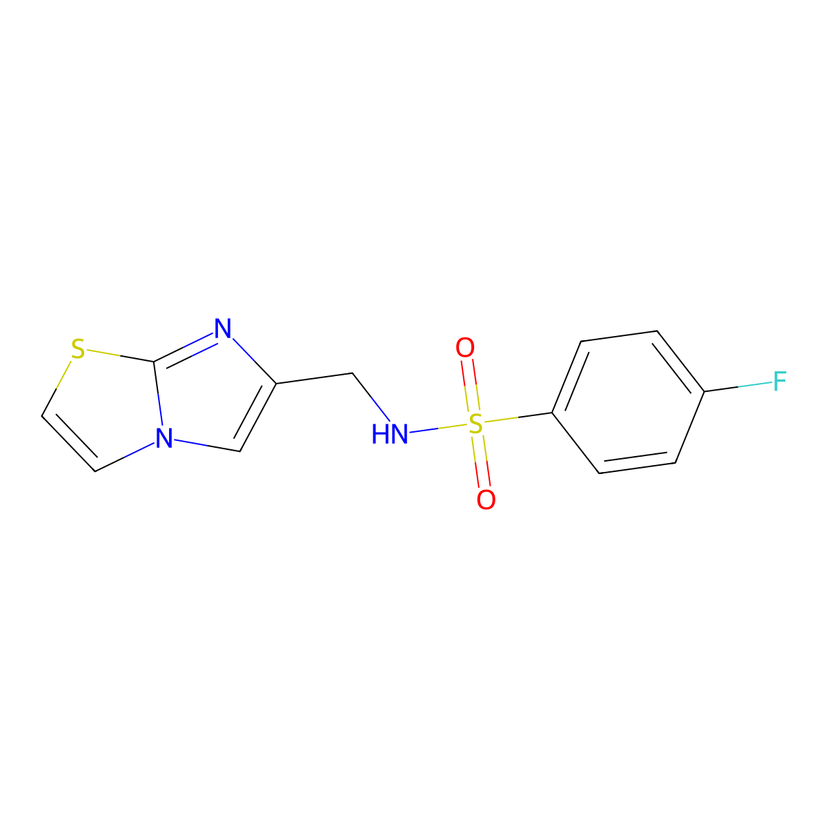 4-fluoro-N-({imidazo[2,1-b][1,3]thiazol-6-yl}methyl)benzene-1-sulfonamide molecular structure, CAS 852453-42-0