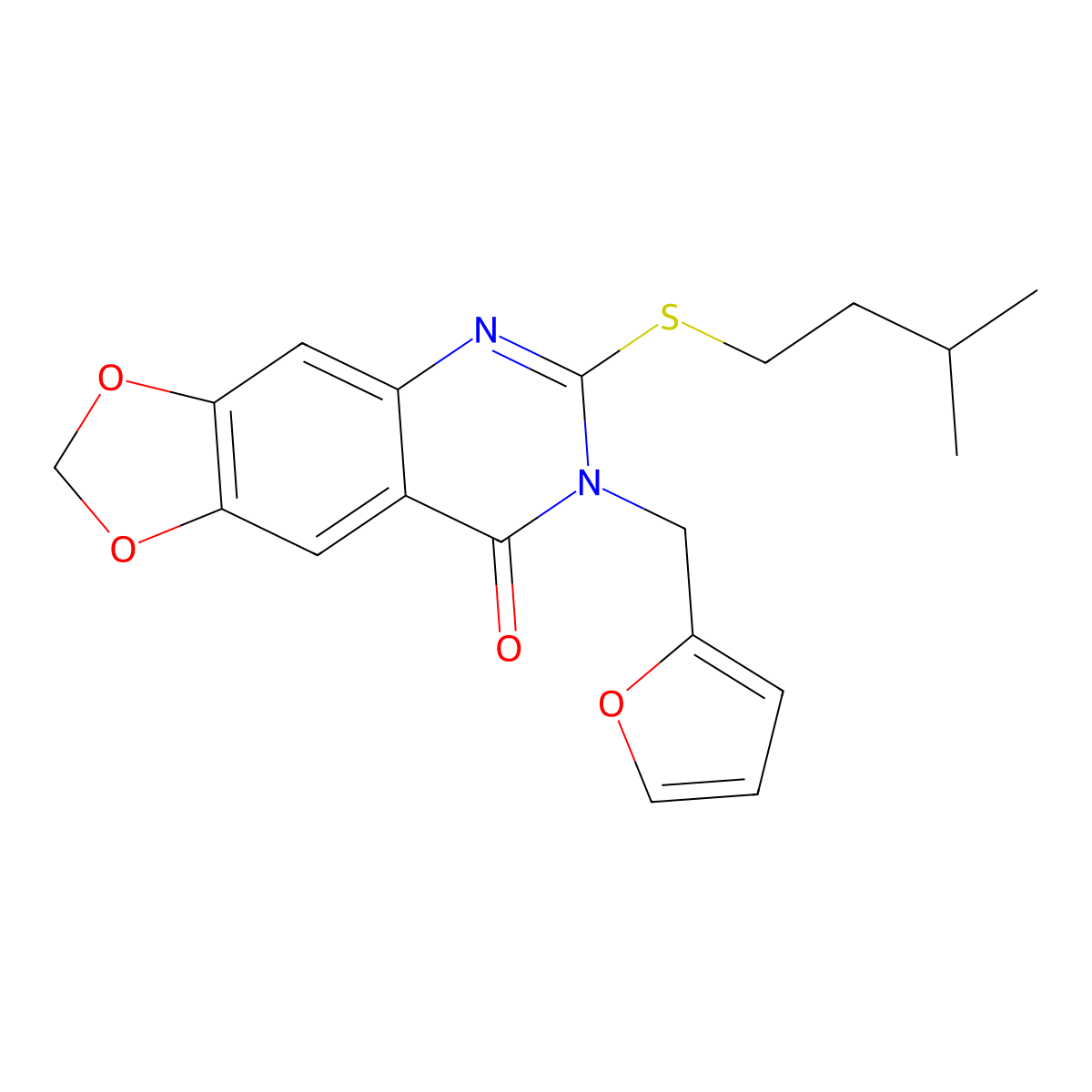 7-(Furan-2-ylmethyl)-6-(3-methylbutylsulfanyl)-[1,3]dioxolo[4,5-g]quinazolin-8-one molecular structure, CAS 852453-90-8
