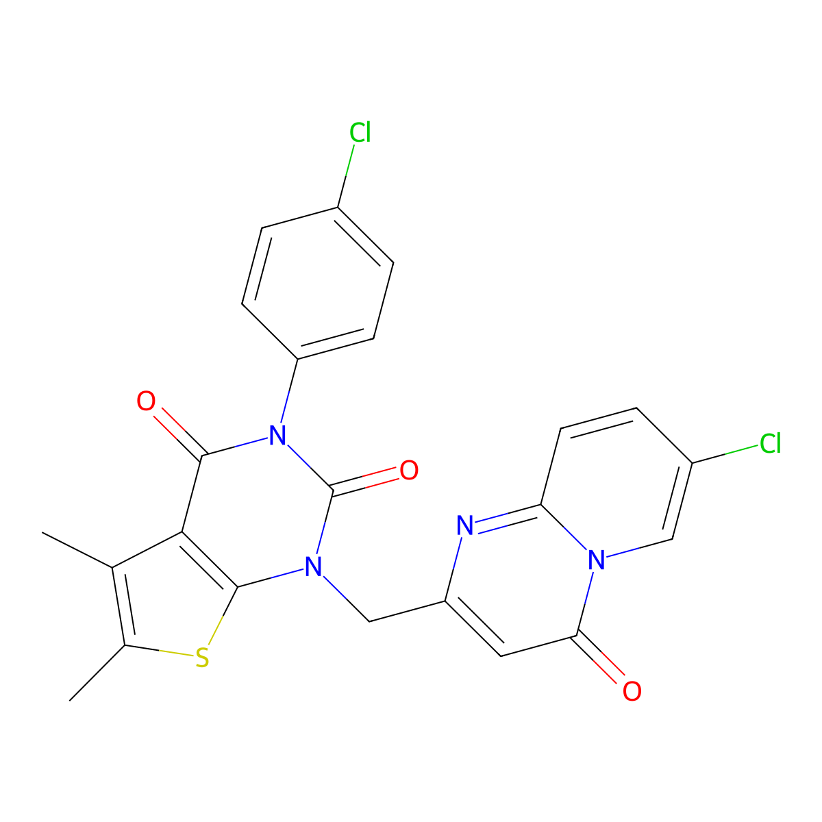 1-[(7-Chloro-4-oxopyrido[1,2-a]pyrimidin-2-yl)methyl]-3-(4-chlorophenyl)-5,6-dimethylthieno[2,3-d]pyrimidine-2,4-dione molecular structure, CAS 852454-08-1