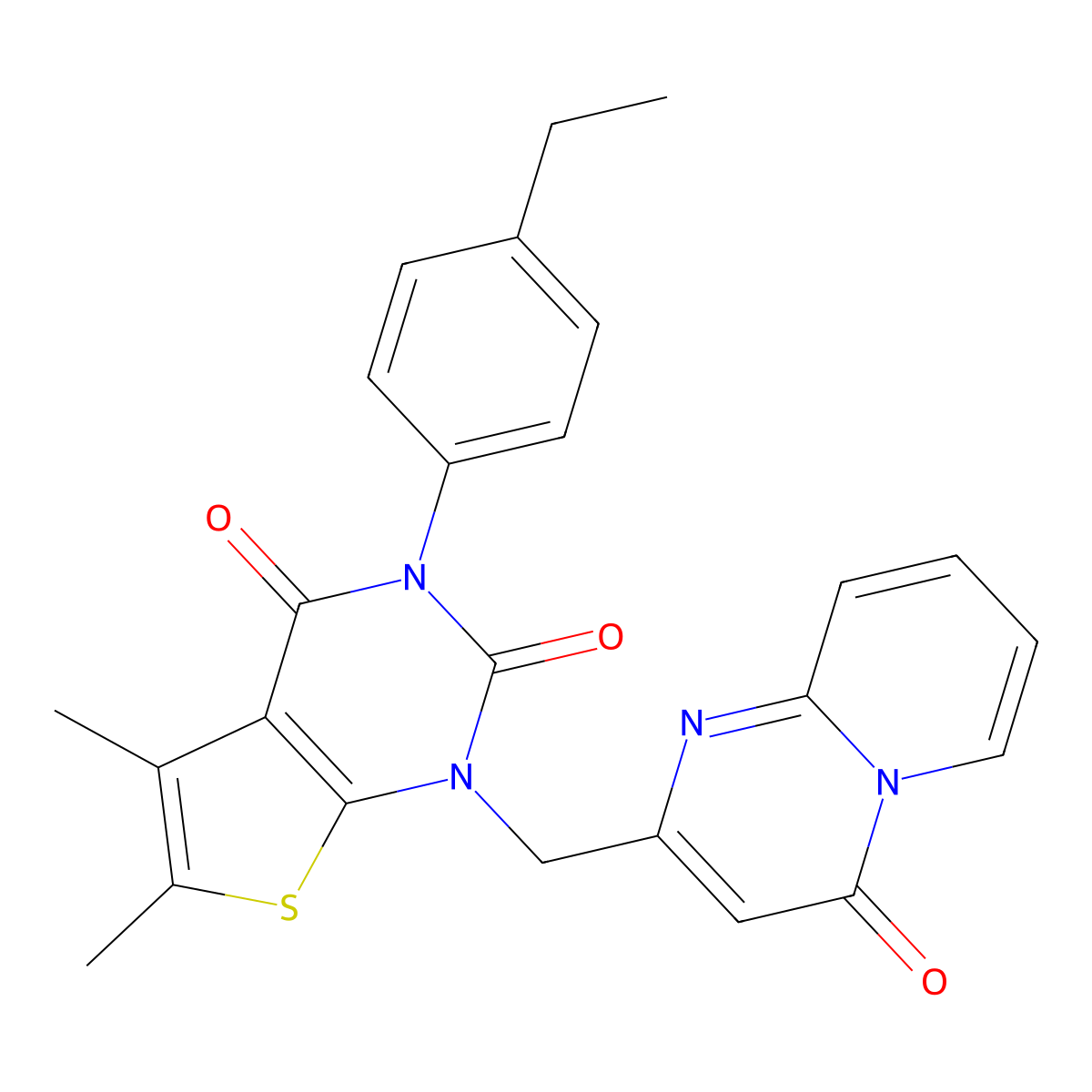 3-(4-ethylphenyl)-5,6-dimethyl-1-({4-oxo-4H-pyrido[1,2-a]pyrimidin-2-yl}methyl)-1H,2H,3H,4H-thieno[2,3-d]pyrimidine-2,4-dione molecular structure, CAS 852454-58-1