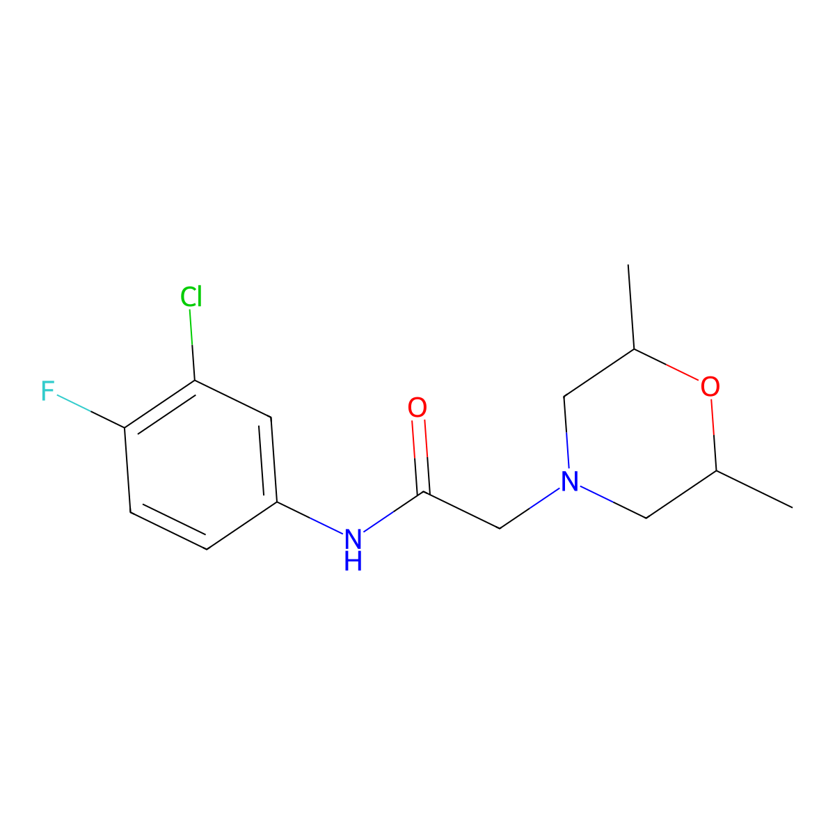 N-(3-chloro-4-fluorophenyl)-2-(2,6-dimethylmorpholin-4-yl)acetamide molecular structure, CAS 852465-73-7