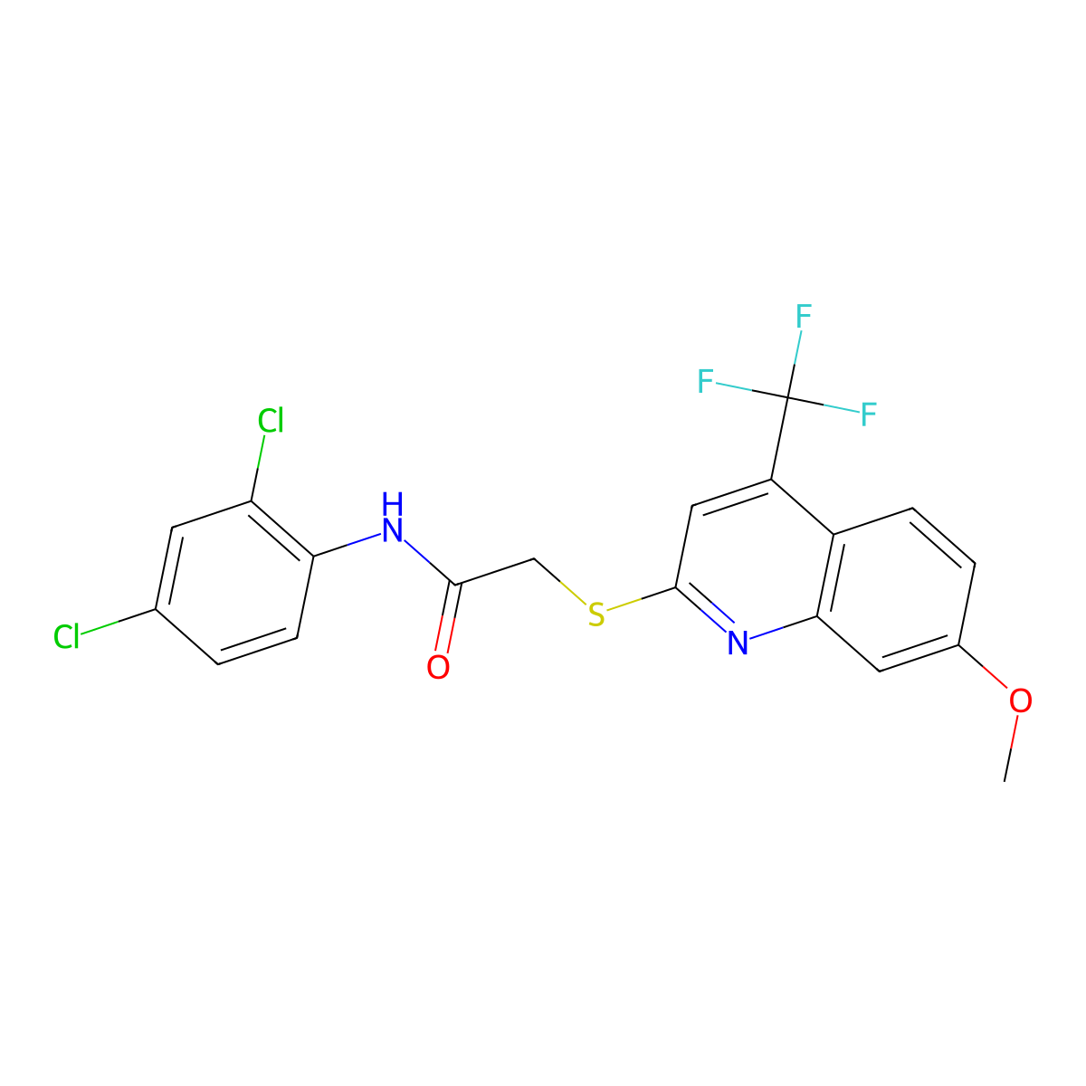 N-(2,4-dichlorophenyl)-2-{[7-methoxy-4-(trifluoromethyl)quinolin-2-yl]sulfanyl}acetamide molecular structure, CAS 852536-88-0