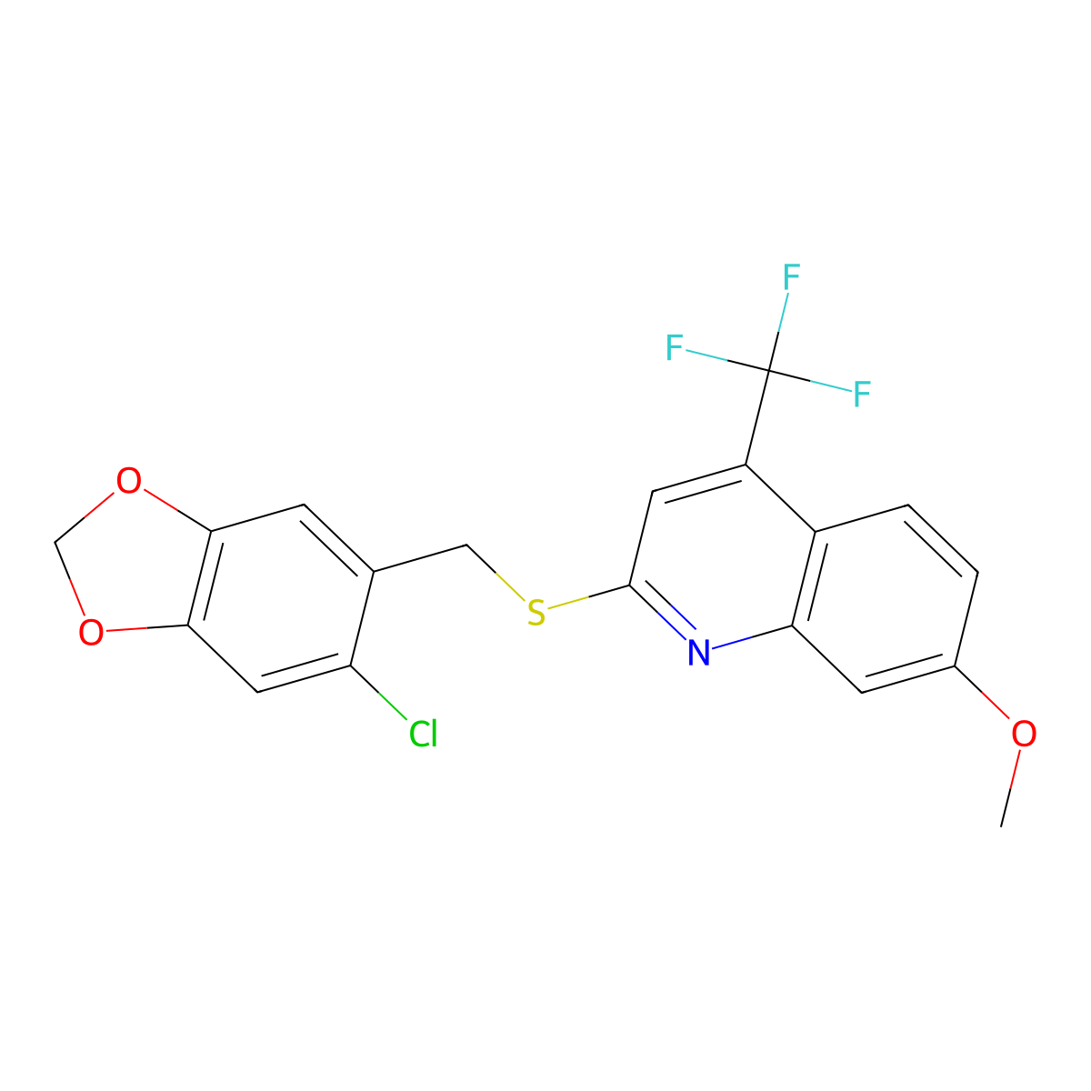 2-{[(6-Chloro-2H-1,3-benzodioxol-5-YL)methyl]sulfanyl}-7-methoxy-4-(trifluoromethyl)quinoline molecular structure, CAS 852536-91-5