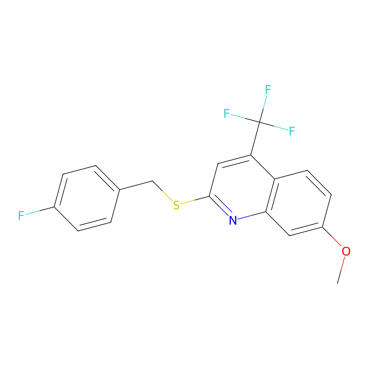 2-[(4-Fluorobenzyl)sulfanyl]-7-methoxy-4-(trifluoromethyl)quinoline molecular structure, CAS 852536-94-8