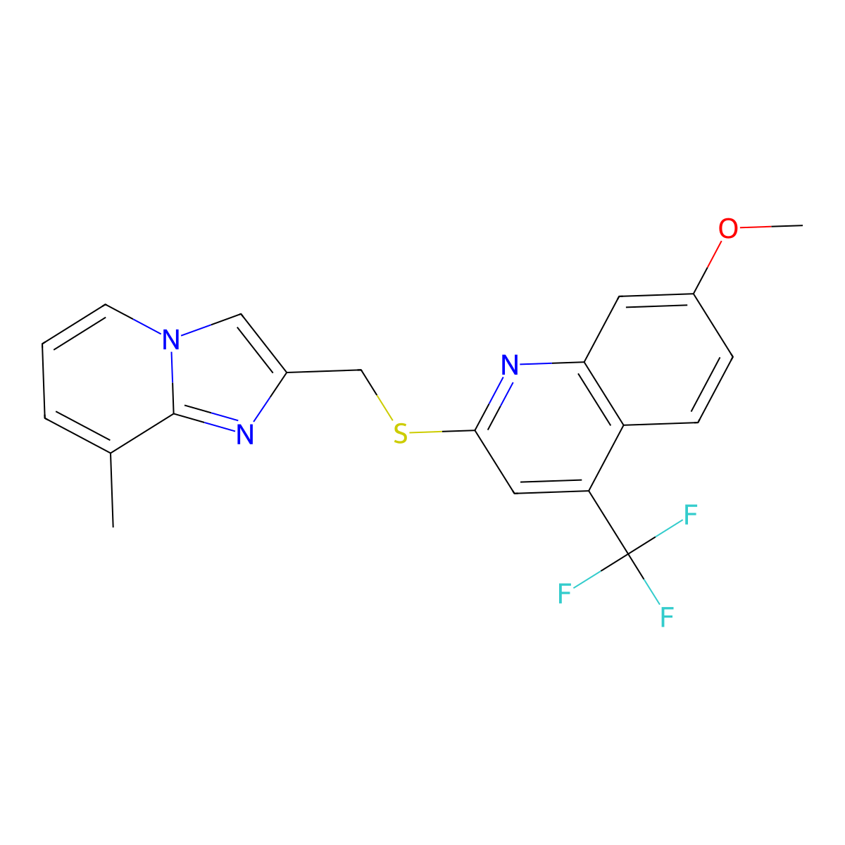 7-Methoxy-2-[({8-methylimidazo[1,2-A]pyridin-2-YL}methyl)sulfanyl]-4-(trifluoromethyl)quinoline molecular structure, CAS 852536-97-1