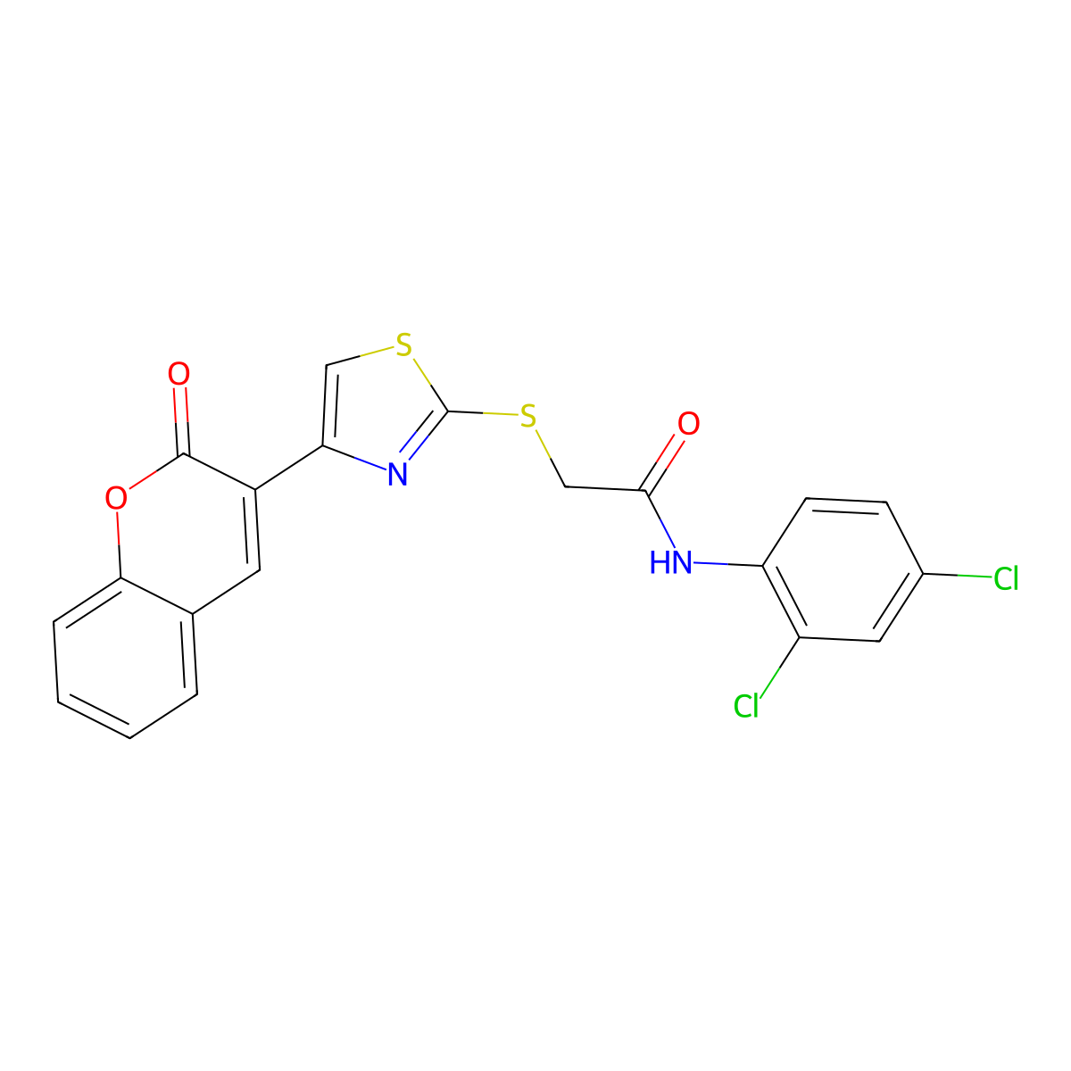 N-(2,4-dichlorophenyl)-2-{[4-(2-oxo-2H-chromen-3-yl)-1,3-thiazol-2-yl]sulfanyl}acetamide molecular structure, CAS 852537-00-9