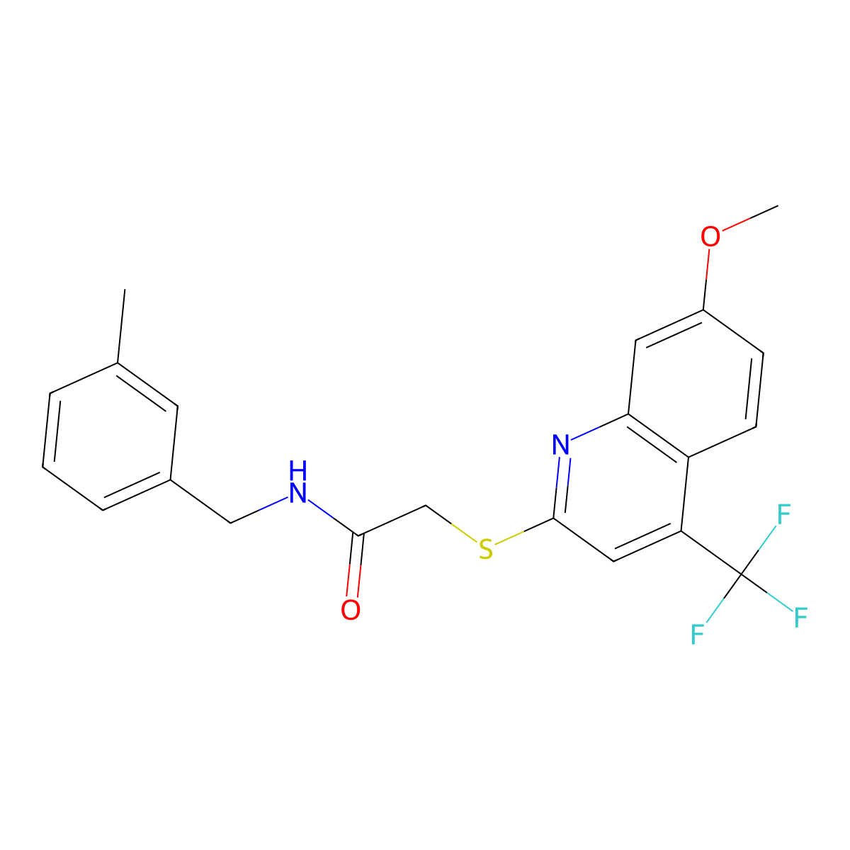 2-((7-methoxy-4-(trifluoromethyl)quinolin-2-yl)thio)-N-(3-methylbenzyl)acetamide molecular structure, CAS 852538-38-6
