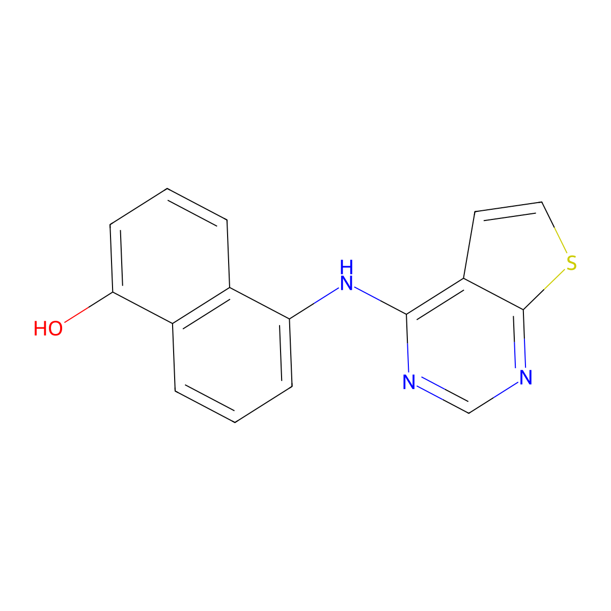 5-(Thieno[2,3-d]pyrimidin-4-ylamino)naphthalen-1-ol molecular structure, CAS 852678-17-2