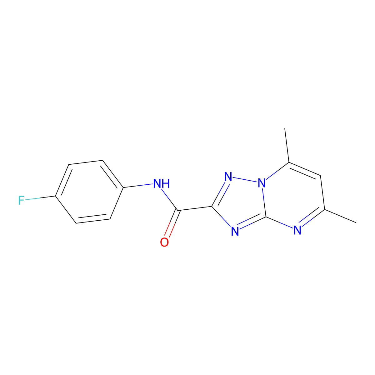 N-(4-fluorophenyl)-5,7-dimethyl-[1,2,4]triazolo[1,5-a]pyrimidine-2-carboxamide molecular structure, CAS 852686-41-0