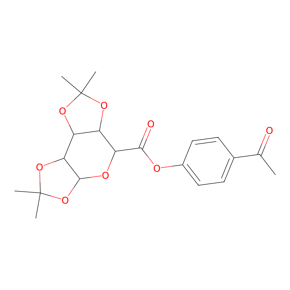 (3aR,5S,5aS,8aS,8bR)-4-acetylphenyl 2,2,7,7-tetramethyltetrahydro-3aH-bis([1,3]dioxolo)[4,5-b:4',5'-d]pyran-5-carboxylate molecular structure, CAS 852691-32-8