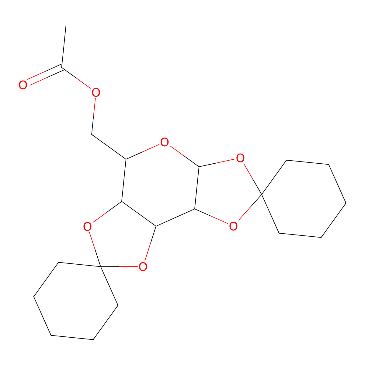 {Dispiro[cyclohexane-1,4'-[3,5,7,10,12]pentaoxatricyclo[7.3.0.0^{2,6}]dodecane-11',1''-cyclohexane]-8'-yl}methyl acetate molecular structure, CAS 852691-34-0