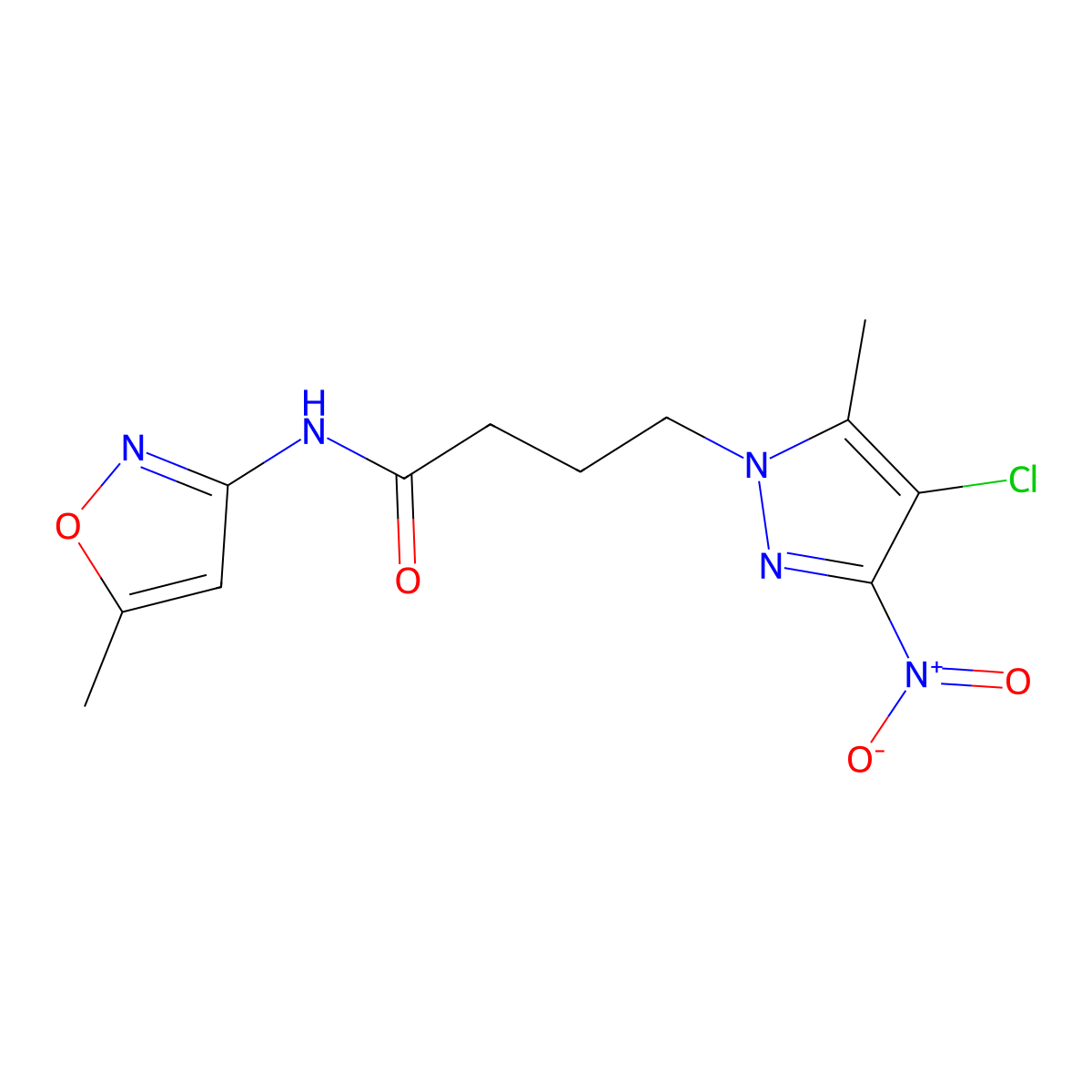4-(4-chloro-5-methyl-3-nitro-1H-pyrazol-1-yl)-N-(5-methyl-1,2-oxazol-3-yl)butanamide molecular structure, CAS 852691-53-3
