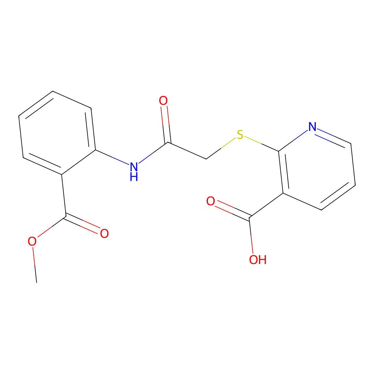 2-((2-((2-(Methoxycarbonyl)phenyl)amino)-2-oxoethyl)thio)nicotinic acid molecular structure, CAS 852695-21-7