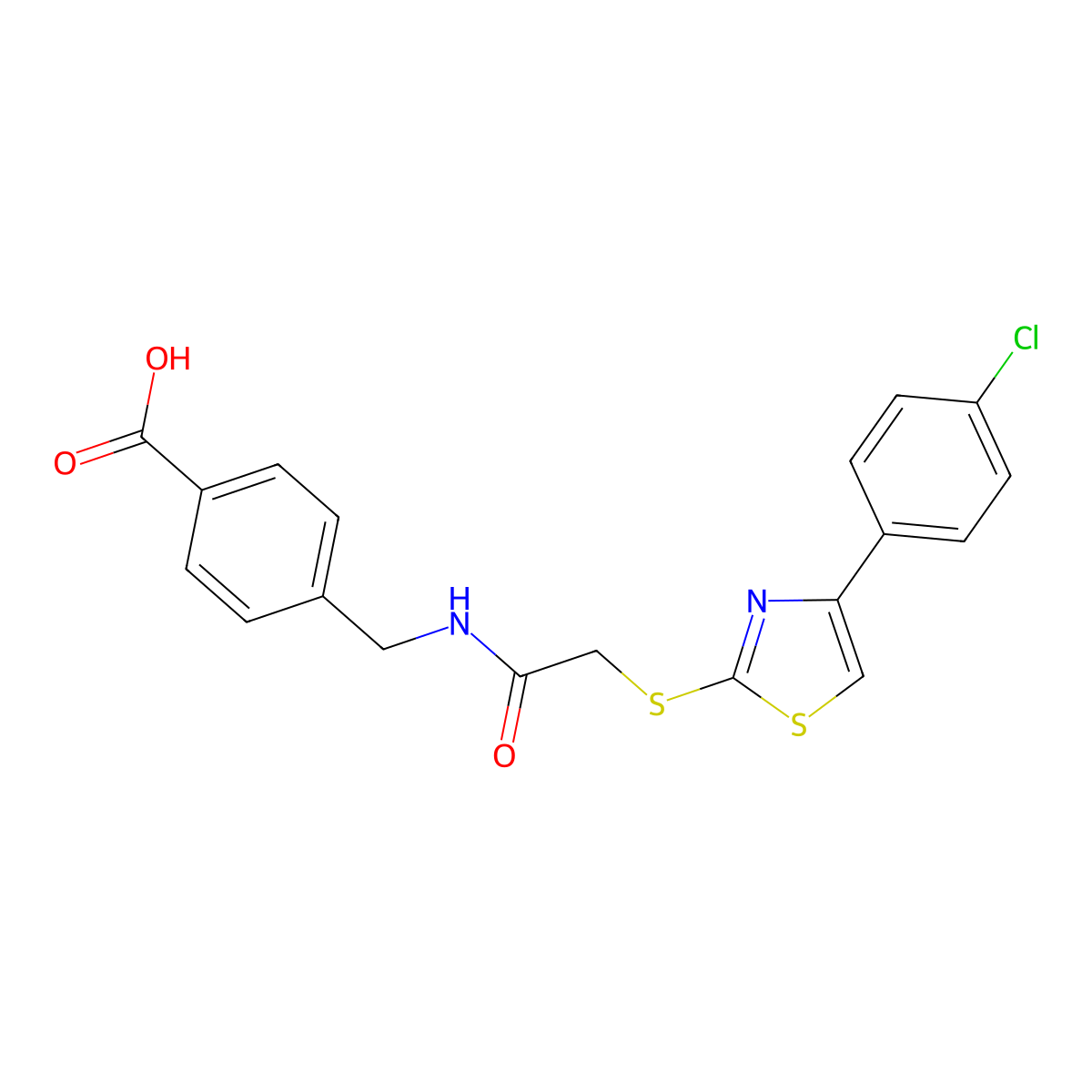 4-((2-((4-(4-Chlorophenyl)thiazol-2-yl)thio)acetamido)methyl)benzoic acid molecular structure, CAS 852696-13-0