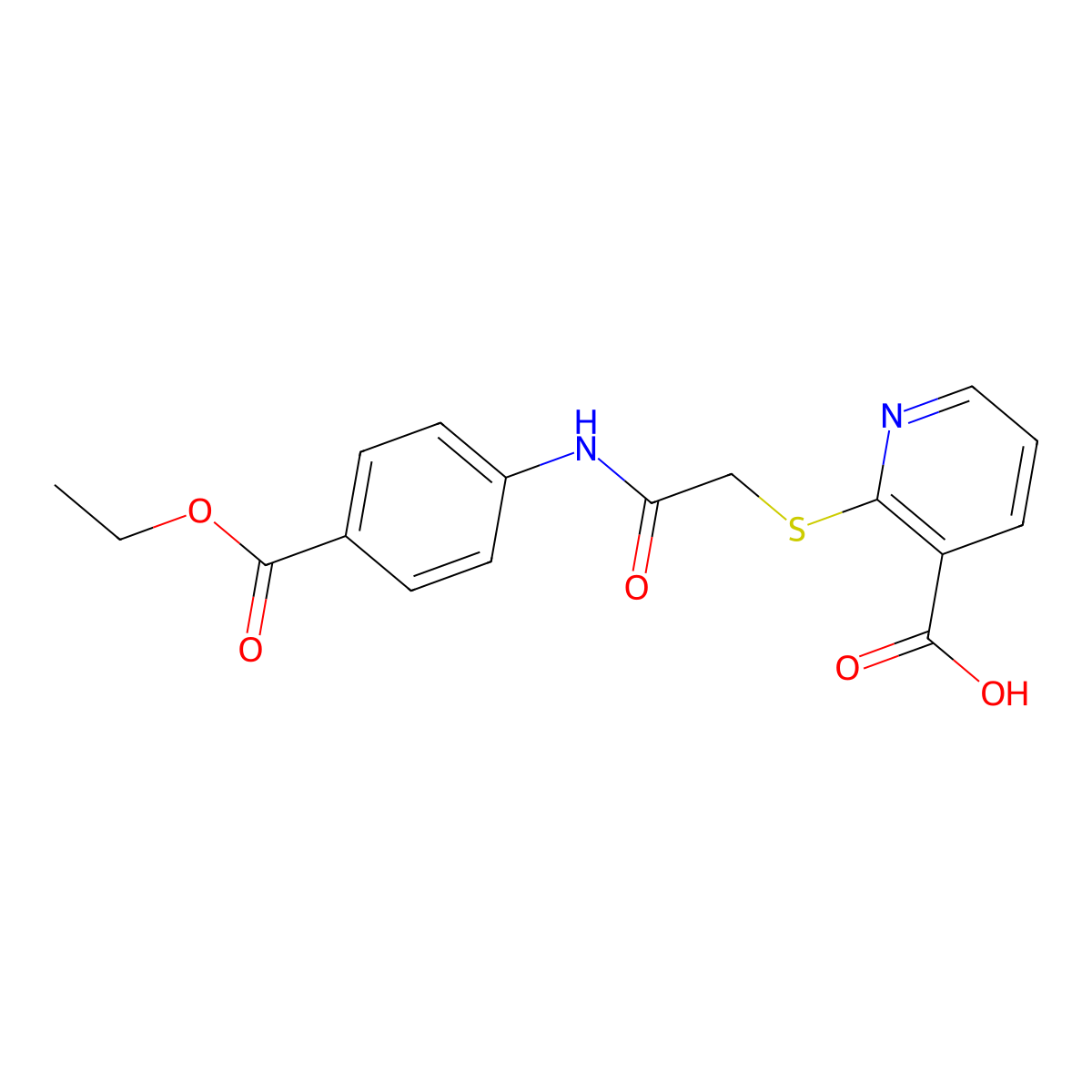 2-((2-((4-(Ethoxycarbonyl)phenyl)amino)-2-oxoethyl)thio)nicotinic acid molecular structure, CAS 852696-34-5