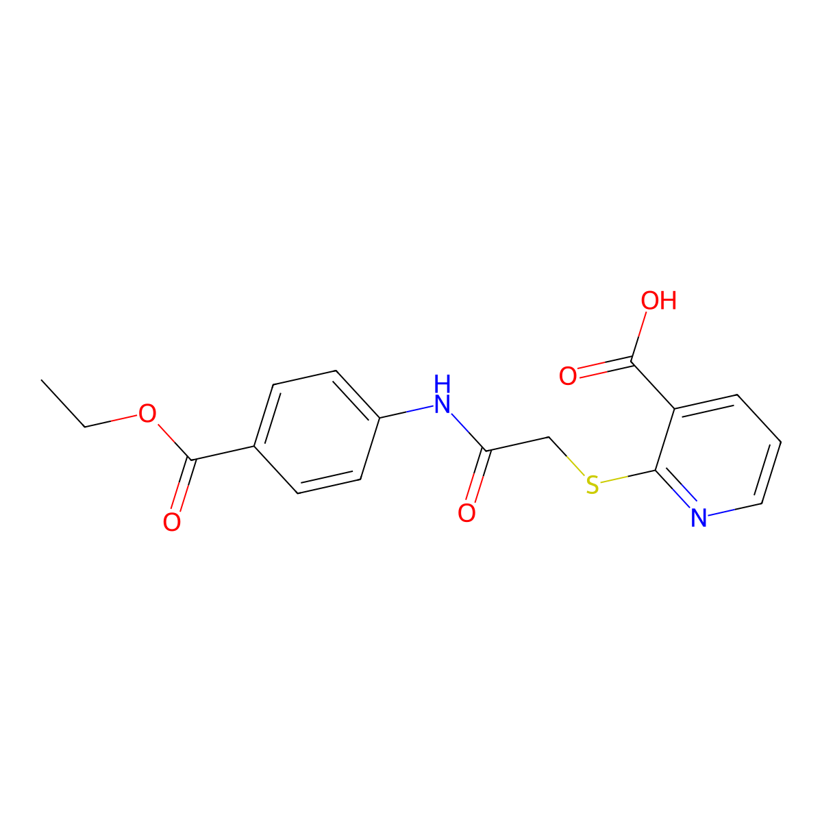 2-((2-((4-(Ethoxycarbonyl)phenyl)amino)-2-oxoethyl)thio)nicotinic acid molecular structure, CAS 852696-34-5