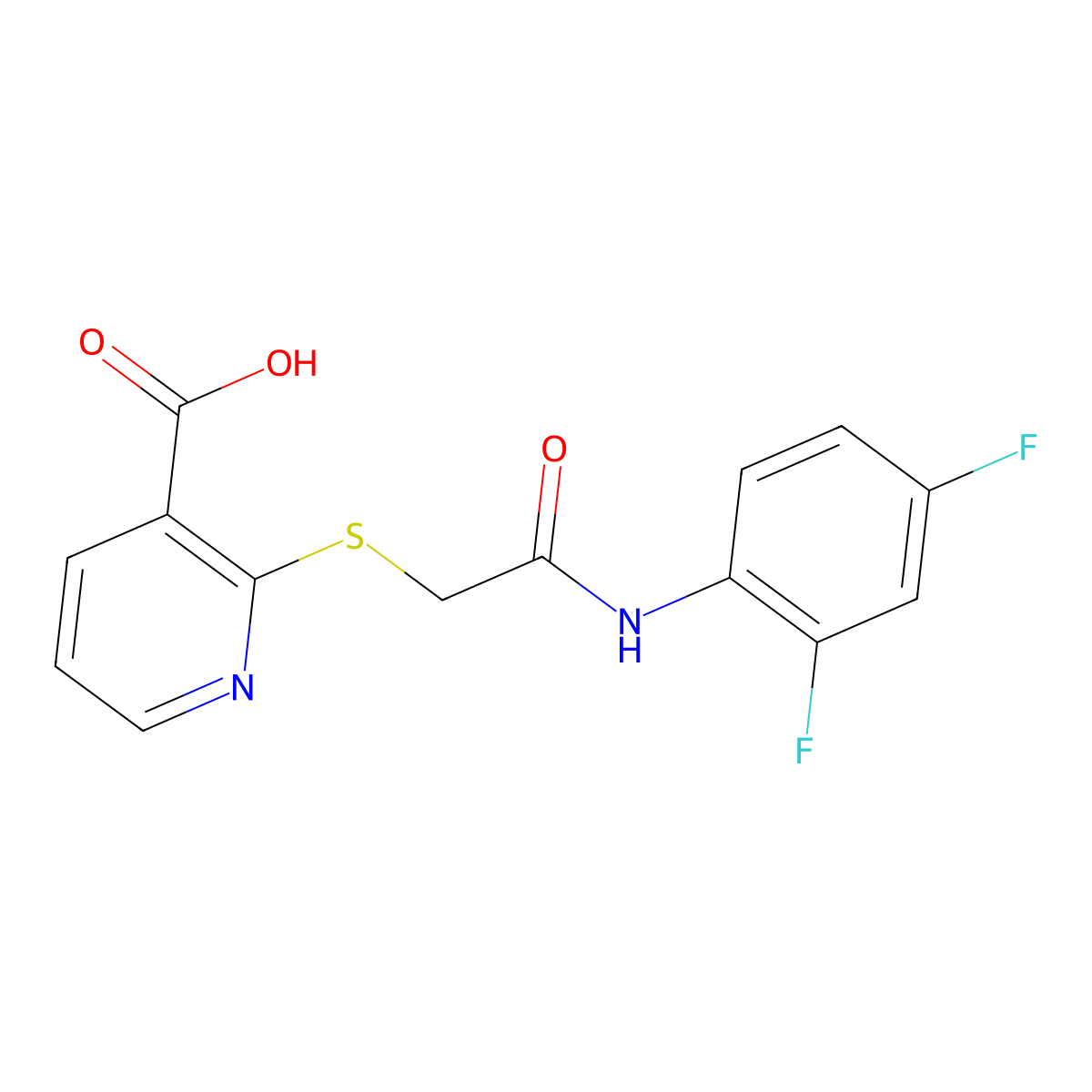 2-((2-((2,4-Difluorophenyl)amino)-2-oxoethyl)thio)nicotinic acid molecular structure, CAS 852696-35-6