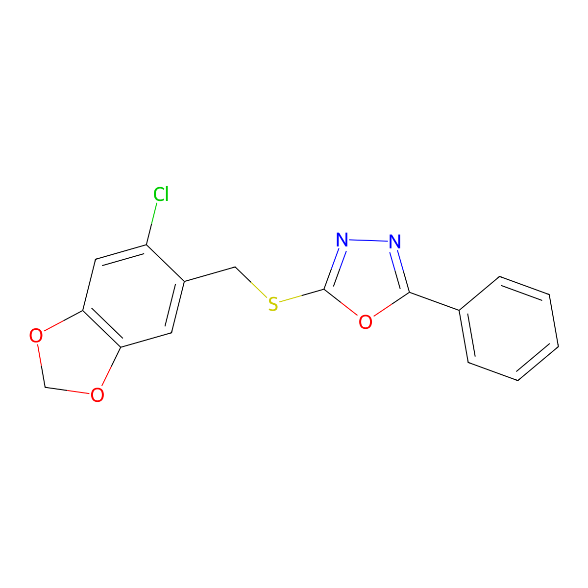 2-{[(6-Chloro-2H-1,3-benzodioxol-5-YL)methyl]sulfanyl}-5-phenyl-1,3,4-oxadiazole molecular structure, CAS 852696-40-3