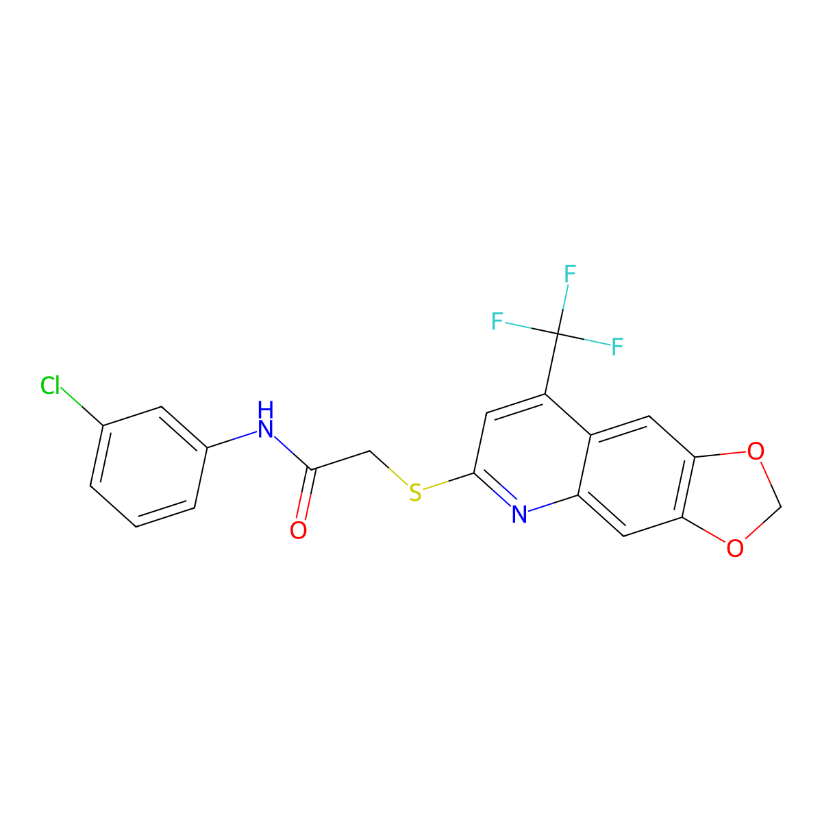 N-(3-Chlorophenyl)-2-{[8-(trifluoromethyl)-2H-[1,3]dioxolo[4,5-G]quinolin-6-YL]sulfanyl}acetamide molecular structure, CAS 852696-66-3