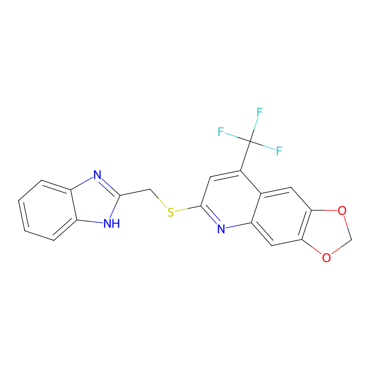 2-({[8-(Trifluoromethyl)-2H-[1,3]dioxolo[4,5-G]quinolin-6-YL]sulfanyl}methyl)-1H-1,3-benzodiazole molecular structure, CAS 852696-75-4