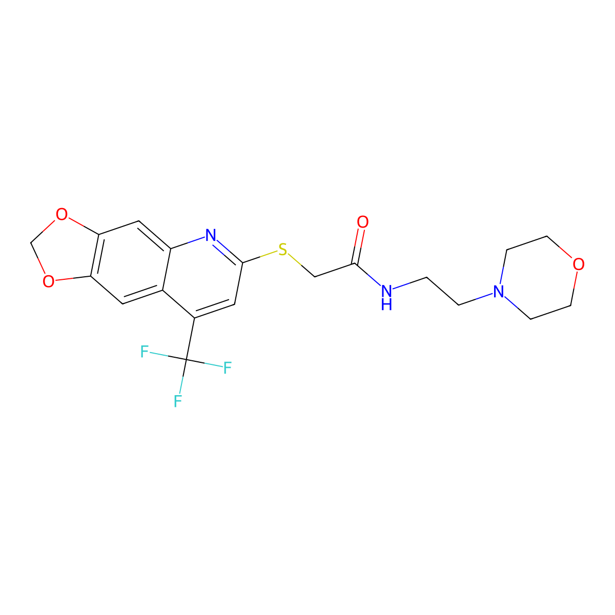 N-(2-morpholin-4-ylethyl)-2-[[8-(trifluoromethyl)-[1,3]dioxolo[4,5-g]quinolin-6-yl]sulfanyl]acetamide molecular structure, CAS 852696-78-7