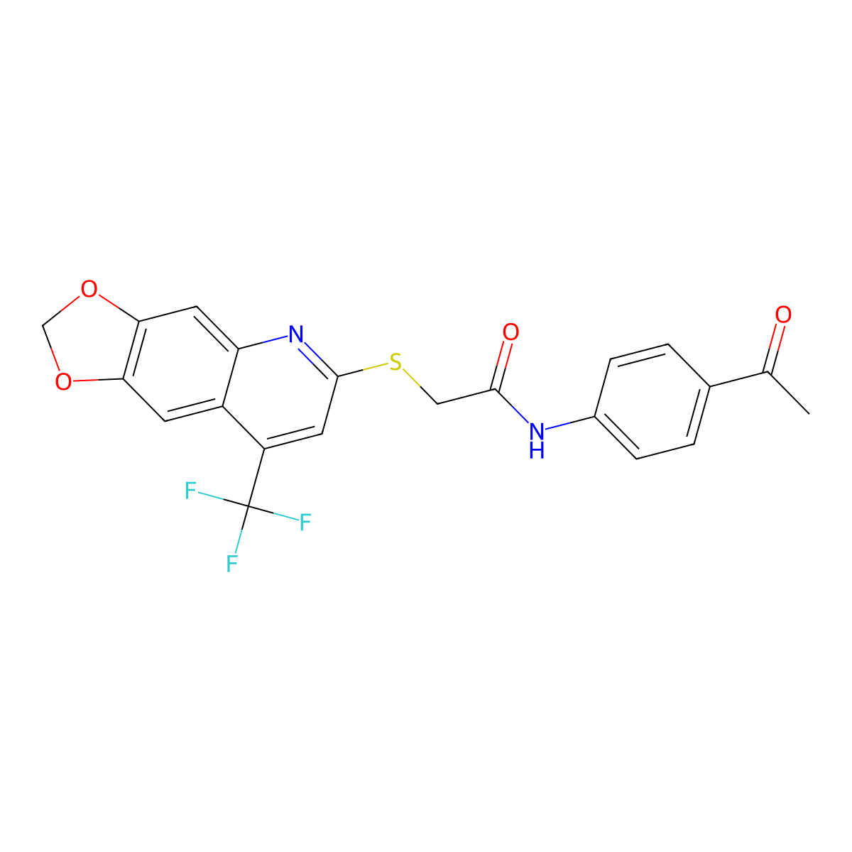 N-(4-acetylphenyl)-2-{[8-(trifluoromethyl)[1,3]dioxolo[4,5-g]quinolin-6-yl]sulfanyl}acetamide molecular structure, CAS 852696-80-1