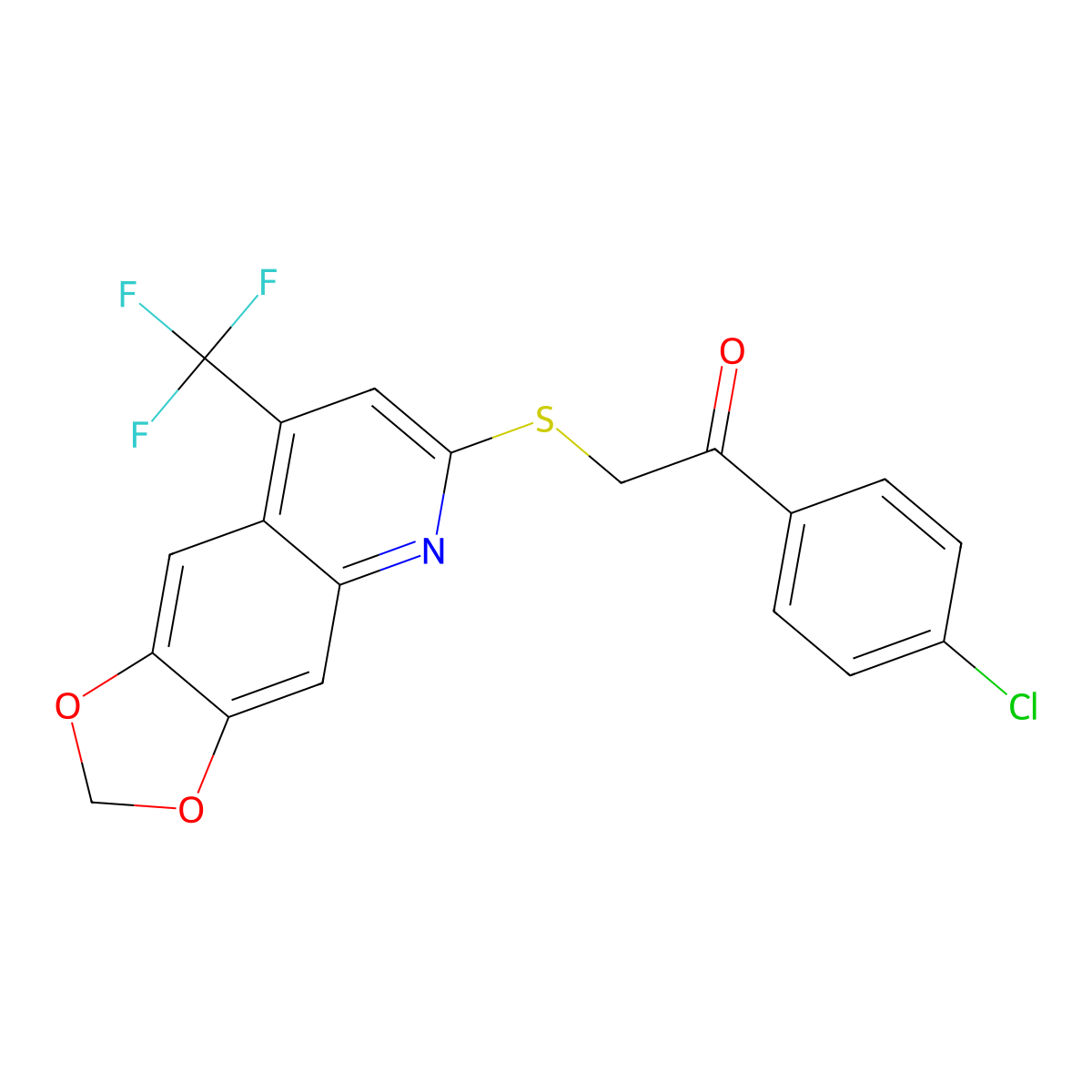 1-(4-chlorophenyl)-2-{[8-(trifluoromethyl)-2H-[1,3]dioxolo[4,5-g]quinolin-6-yl]sulfanyl}ethan-1-one molecular structure, CAS 852696-84-5