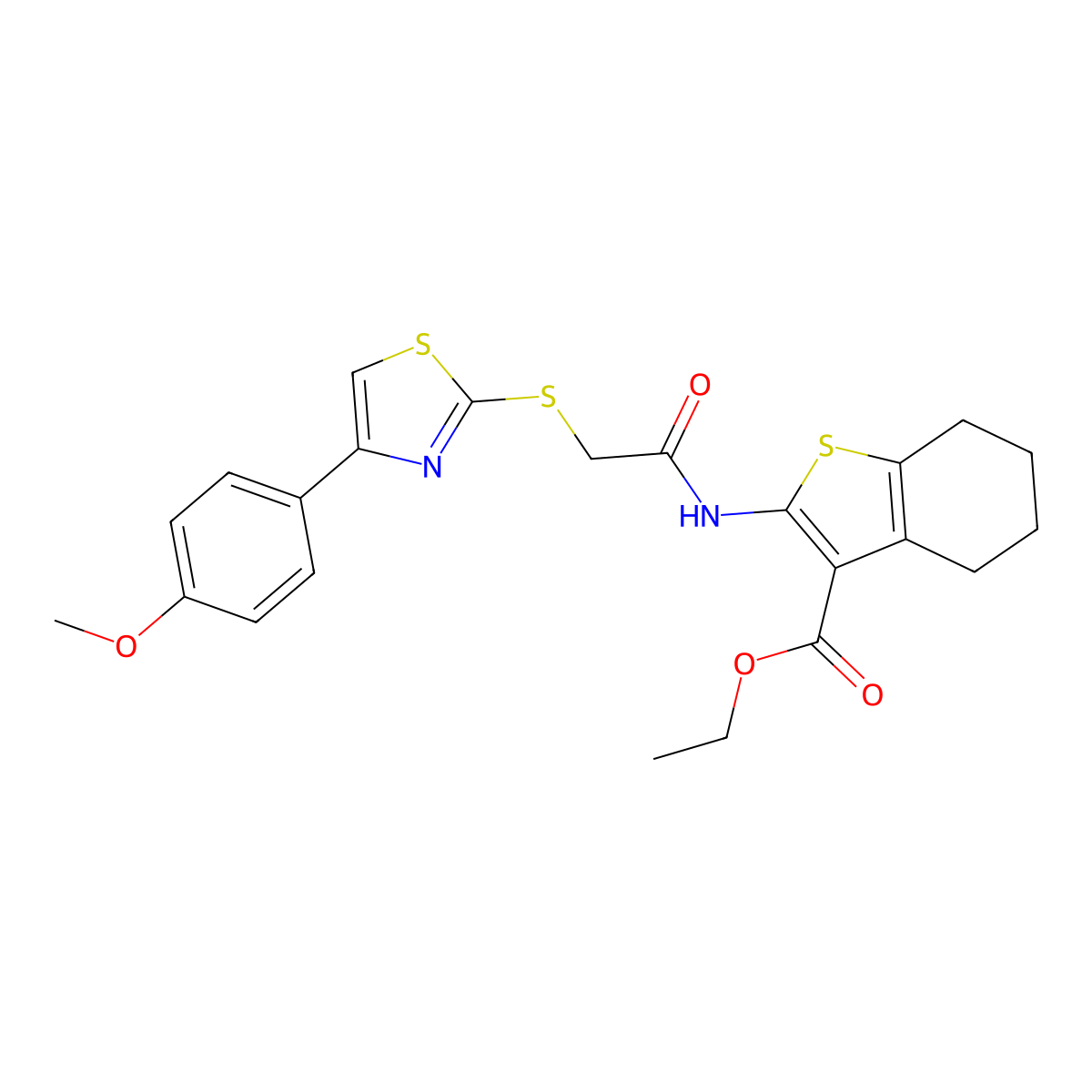 Ethyl 2-(2-((4-(4-methoxyphenyl)thiazol-2-yl)thio)acetamido)-4,5,6,7-tetrahydrobenzo[b]thiophene-3-carboxylate molecular structure, CAS 852696-87-8