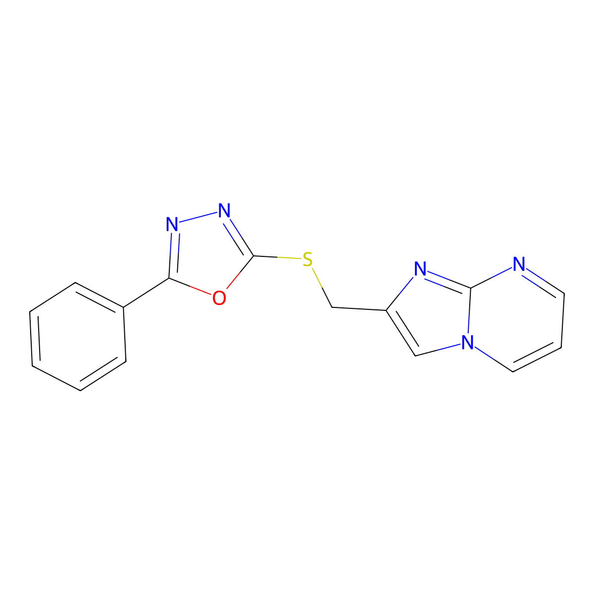 2-[({Imidazo[1,2-a]pyrimidin-2-yl}methyl)sulfanyl]-5-phenyl-1,3,4-oxadiazole molecular structure, CAS 852697-27-9