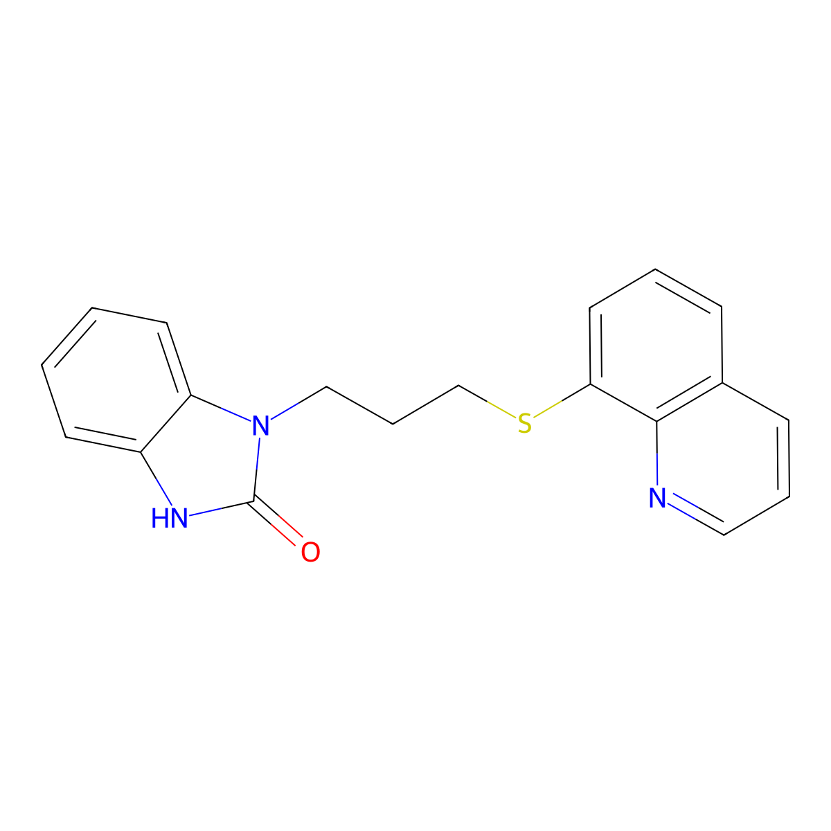 1-[3-(quinolin-8-ylsulfanyl)propyl]-2,3-dihydro-1H-1,3-benzodiazol-2-one molecular structure, CAS 852697-48-4