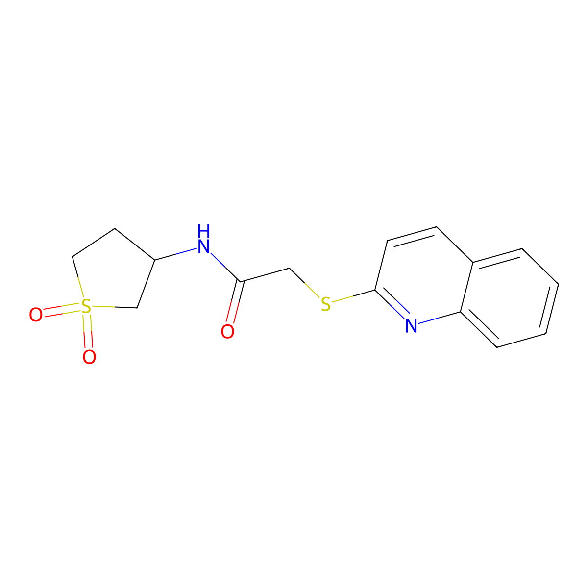 N-(1,1-dioxidotetrahydrothiophen-3-yl)-2-(quinolin-2-ylsulfanyl)acetamide molecular structure, CAS 852698-84-1