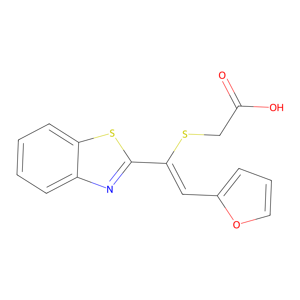 2-[1-(1,3-Benzothiazol-2-yl)-2-(furan-2-yl)ethenyl]sulfanylacetic acid molecular structure, CAS 852706-24-2