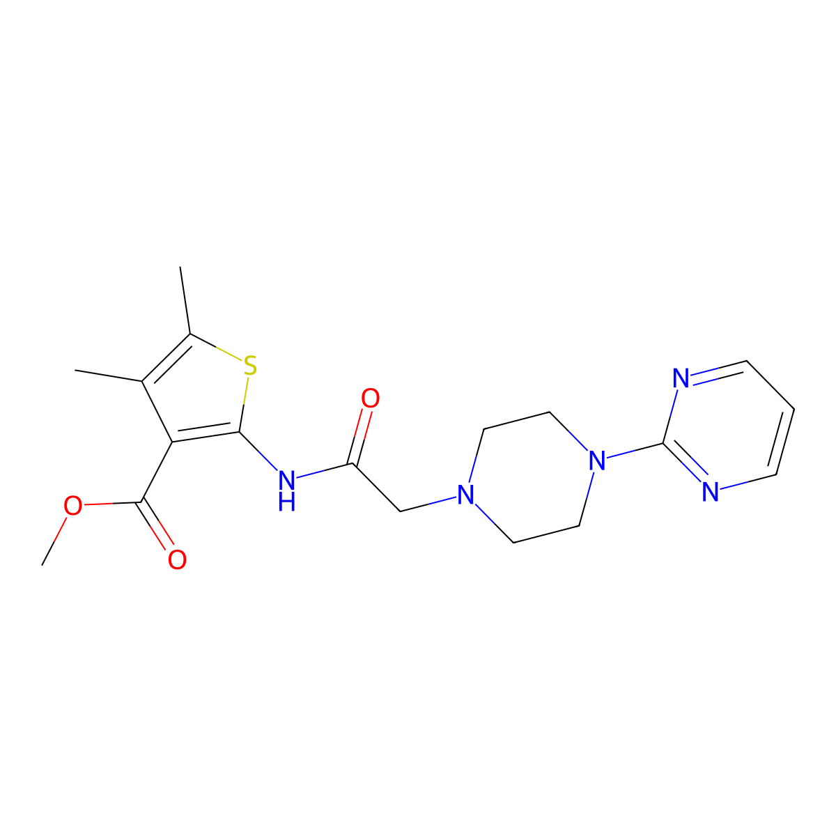 Methyl 4,5-dimethyl-2-({[4-(pyrimidin-2-yl)piperazin-1-yl]acetyl}amino)thiophene-3-carboxylate molecular structure, CAS 852706-70-8