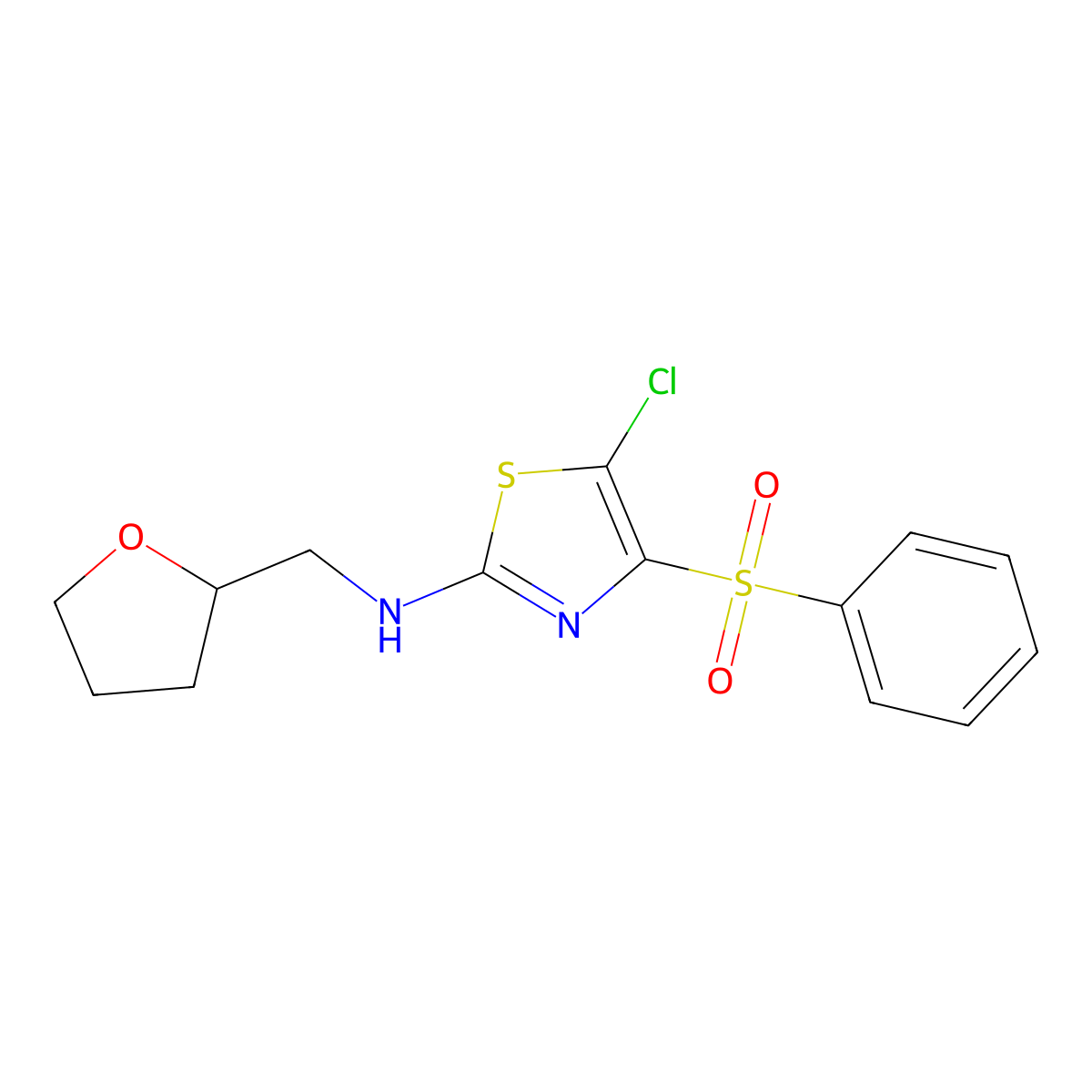 5-chloro-4-(phenylsulfonyl)-N-((tetrahydrofuran-2-yl)methyl)thiazol-2-amine molecular structure, CAS 852711-89-8