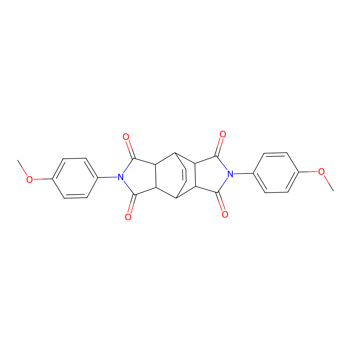 2,6-bis(4-methoxyphenyl)-4,4a,8,8a-tetrahydro-4,8-ethenopyrrolo[3,4-f]isoindole-1,3,5,7(2H,3aH,6H,7aH)-tetraone molecular structure, CAS 852715-88-9