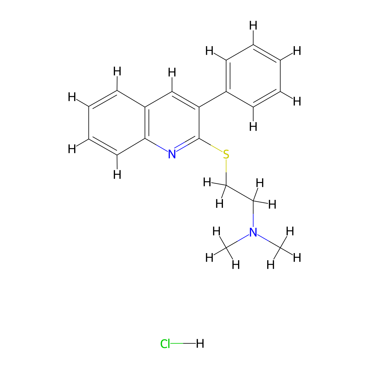 Ethanamine, N,N-dimethyl-2-((3-phenyl-2-quinolinyl)thio)-, hydrochloride (1:1) molecular structure, CAS 85273-96-7